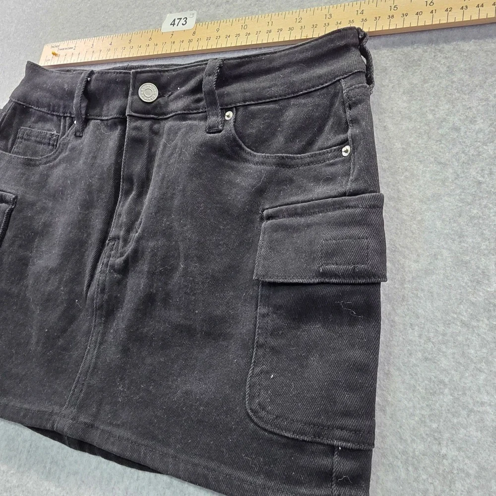 PacSun Womens Black Denim Cargo Mini Skirt Size 25 Utility‎ Pocket Y2K Style